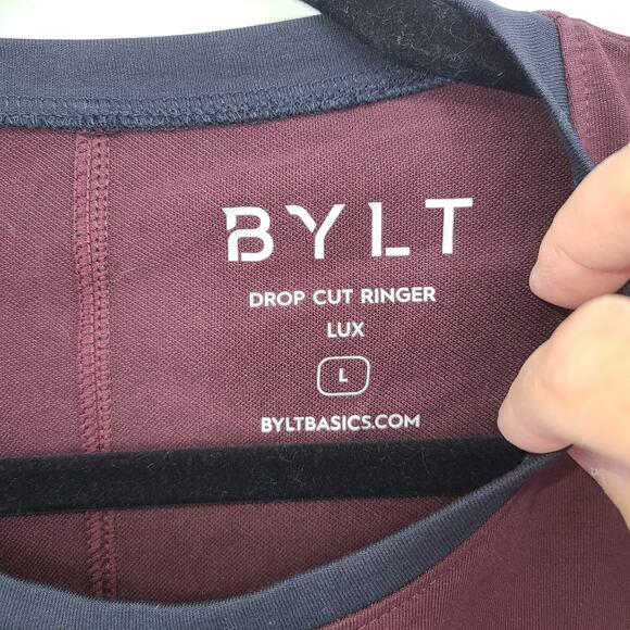 BYLT Men Maroon Drop Cut Ringer Lux Shirt Size Large‎ NEW Short Sleeve Casual - Picture 8 of 11